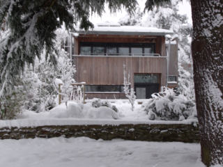 new cedar-clad house, front
